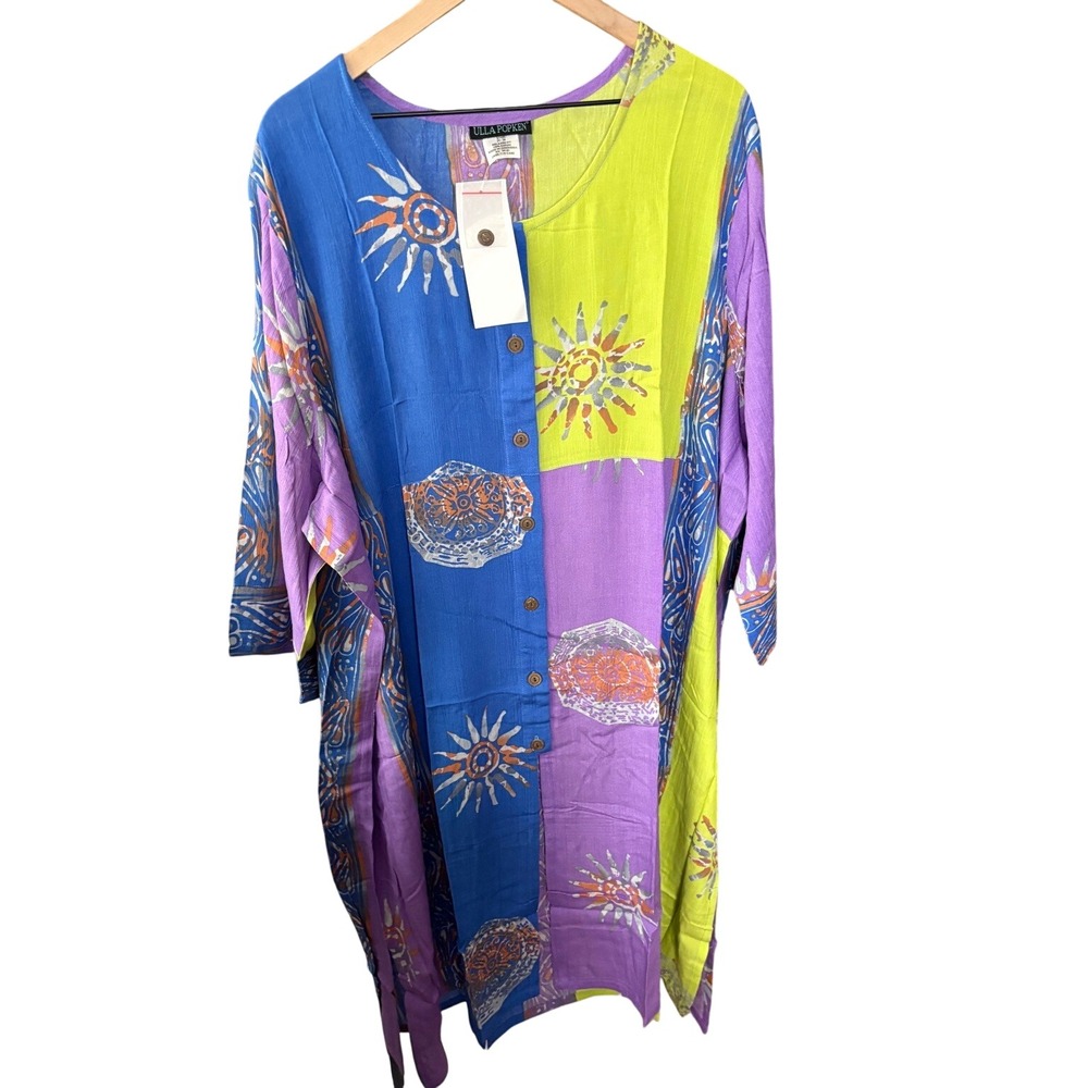 Ulla Popken Womens 24/26 Blue Green Purple Celestial Sun Caftan Dress New - Picture 2 of 5